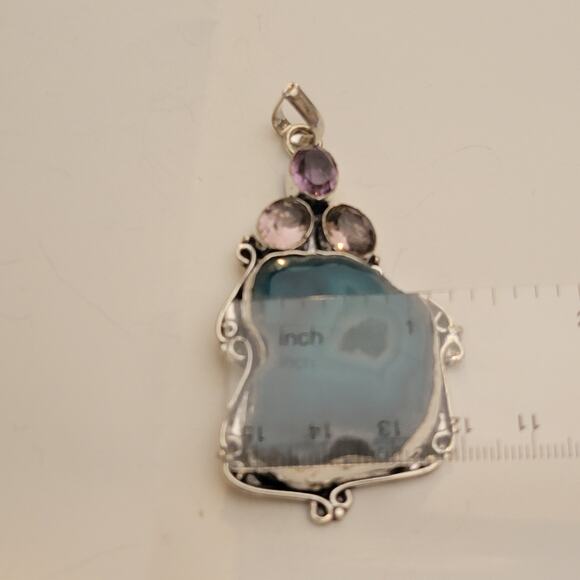 Sterling Silver Geode Pendant Necklace with Amethyst, 20-Inch Natural Jewelry - Picture 7 of 10